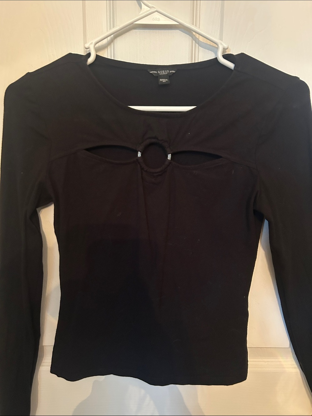 GUESS women Black Long-Sleeve Ring-Front Cutout Top